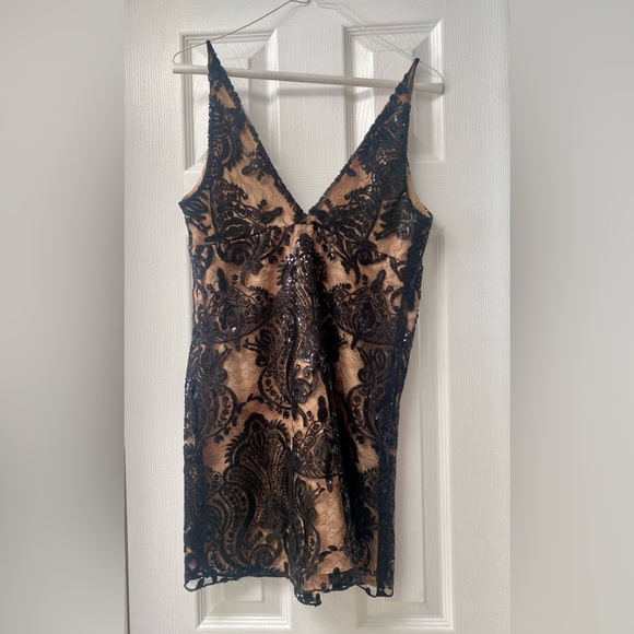 Free People black sequin lace mini party dress,size 4 - Picture 2 of 5